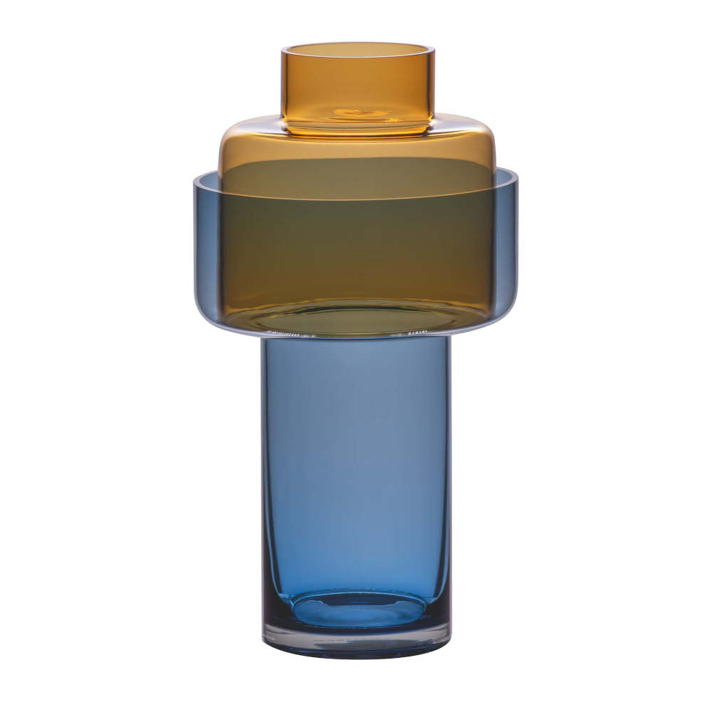 Remember Aura Mouth-Blown Glass-in-Glass Vase – Amber & Blue – image 2