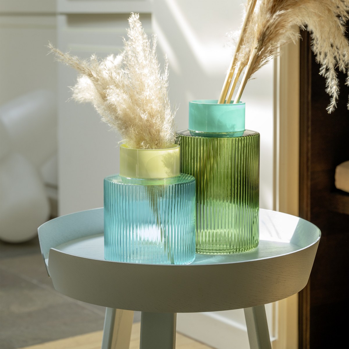 Remember Groove Ribbed Glass Vase – Large, Green & Aqua – image 5