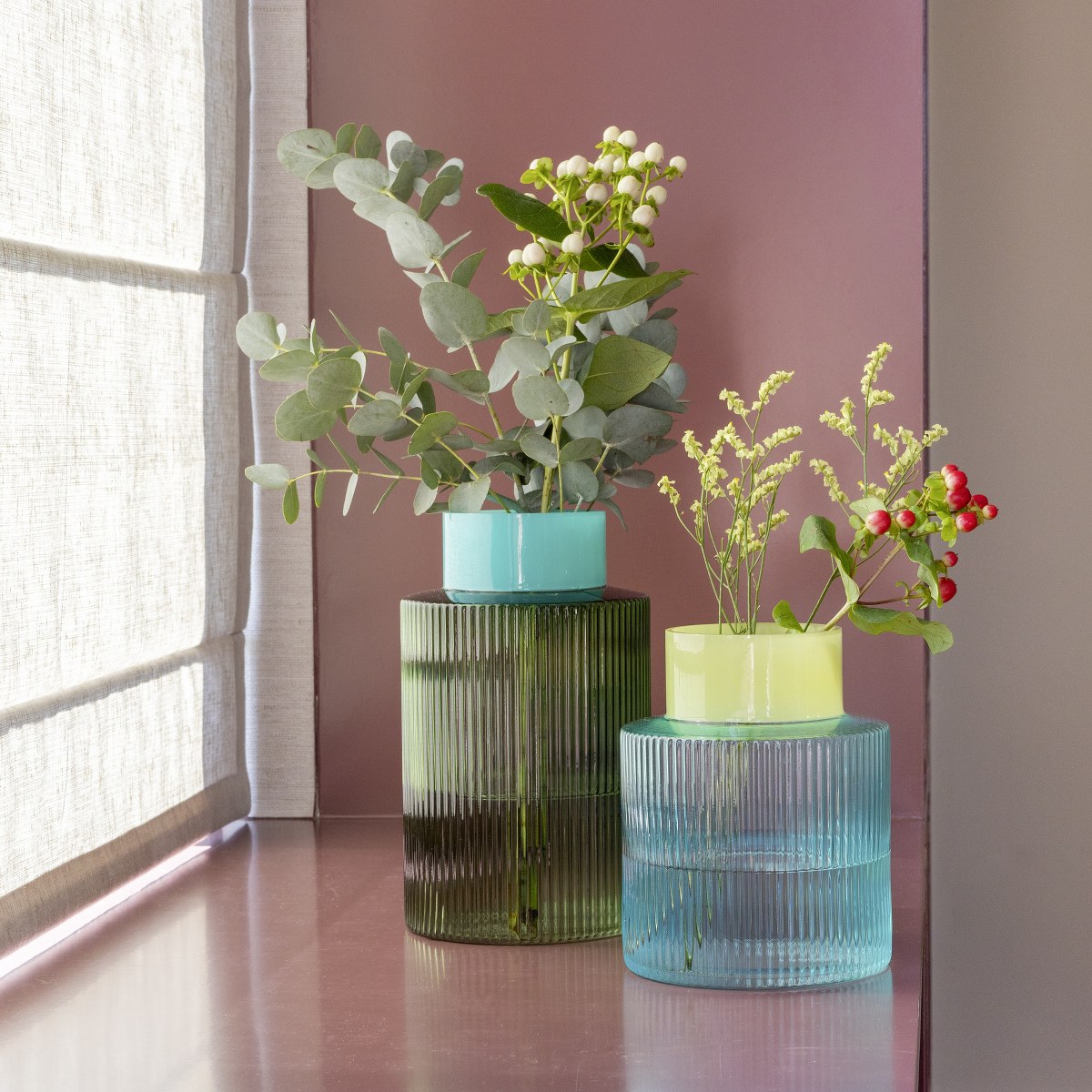 Remember Groove Ribbed Glass Vase – Large, Green & Aqua – image 2