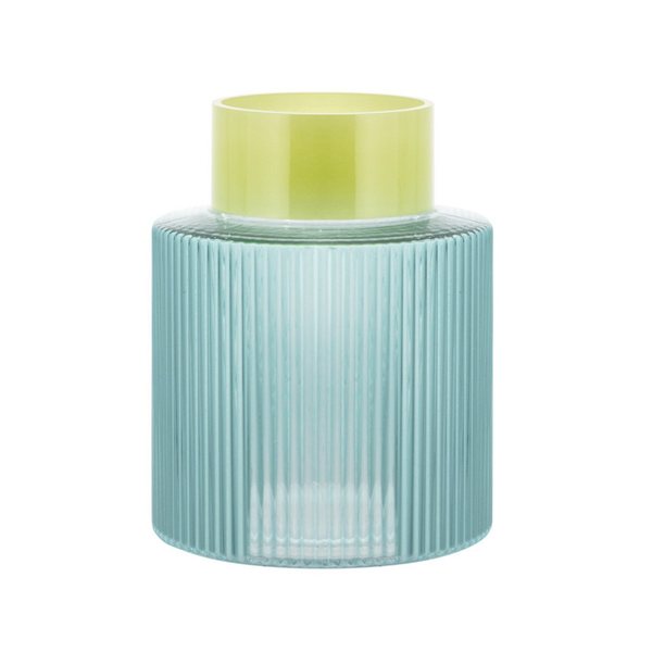 Remember Groove Ribbed Glass Vase – Blue & Yellow