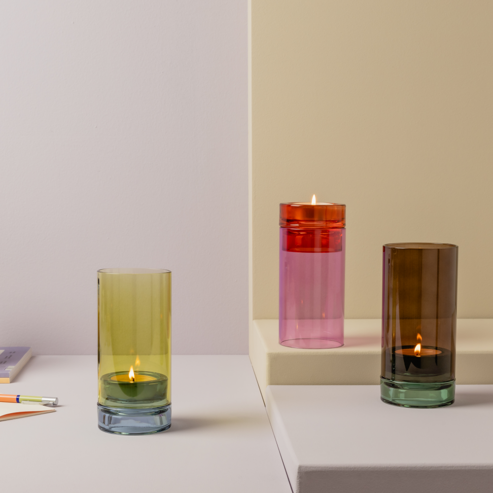 Remember Lys Hand-Blown Glass Tealight Lantern – Lime & Blue – image 4
