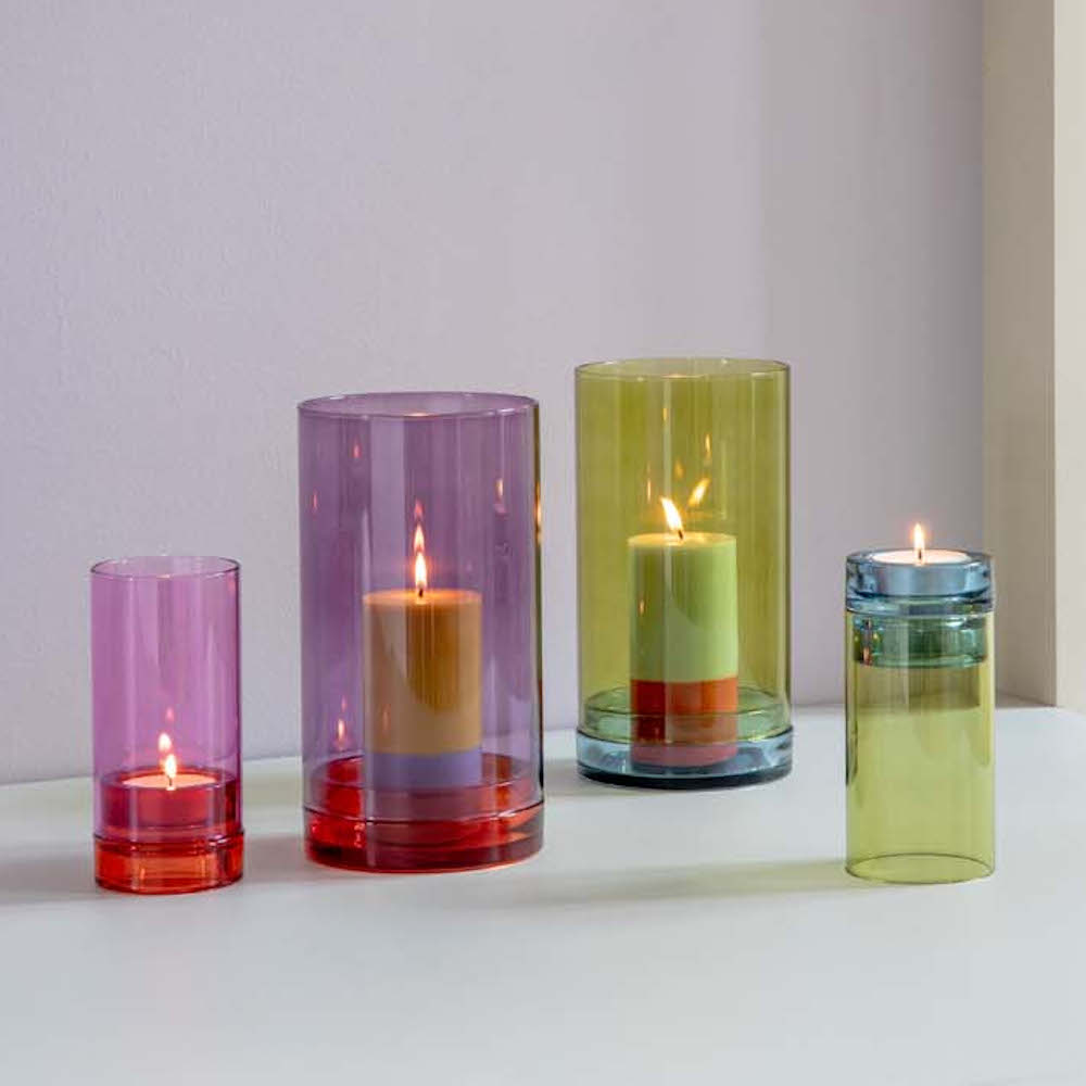 Remember Lucius XL Hand-Blown Glass Candle Lantern – Lime & Blue – image 3