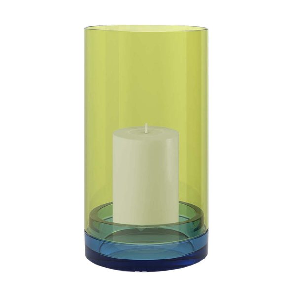 Remember Lucius XL Hand-Blown Glass Candle Lantern – Lime & Blue