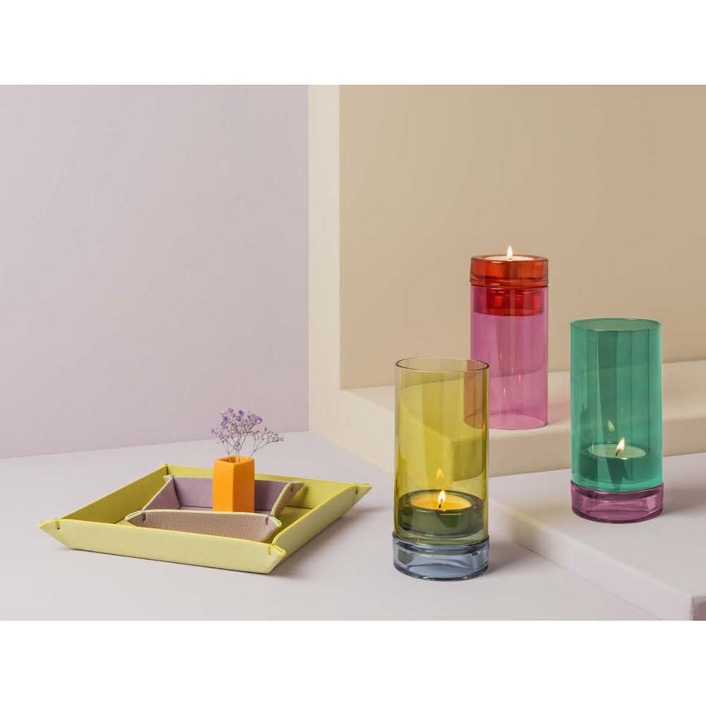Remember Lucius XL Hand-Blown Glass Candle Lantern – Lime & Blue – image 2